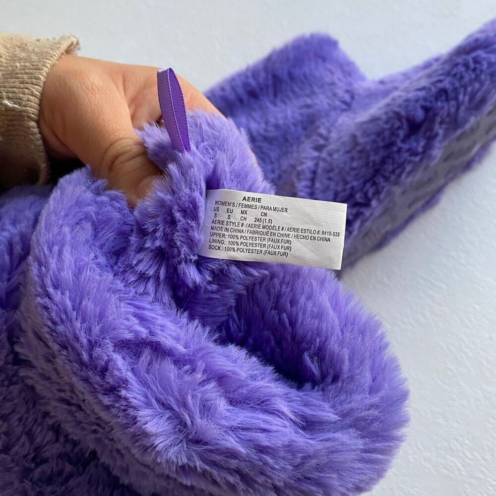 Aerie Purple Faux Fur Bootie Slippers Size S Cozy Plush Winter House Shoes - Picture 5 of 7